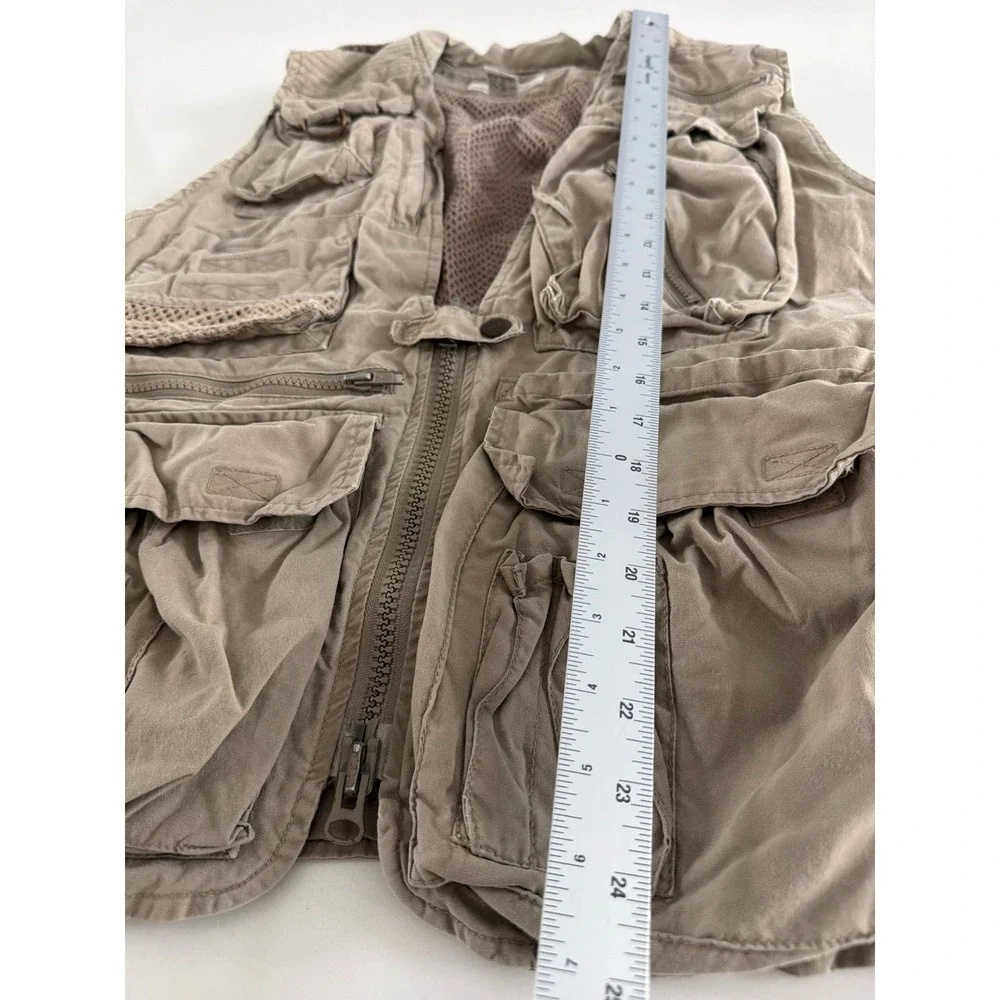 Vintage Banana Republic Safari Travel Vest Tan Multi-Pocket Utility Mens XS